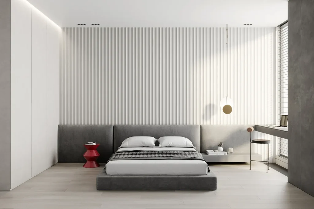 slat wall panel in bedroom