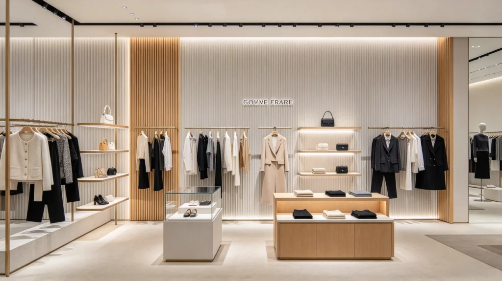 Fine-groove fluted wall panel integrated with retail display fixtures