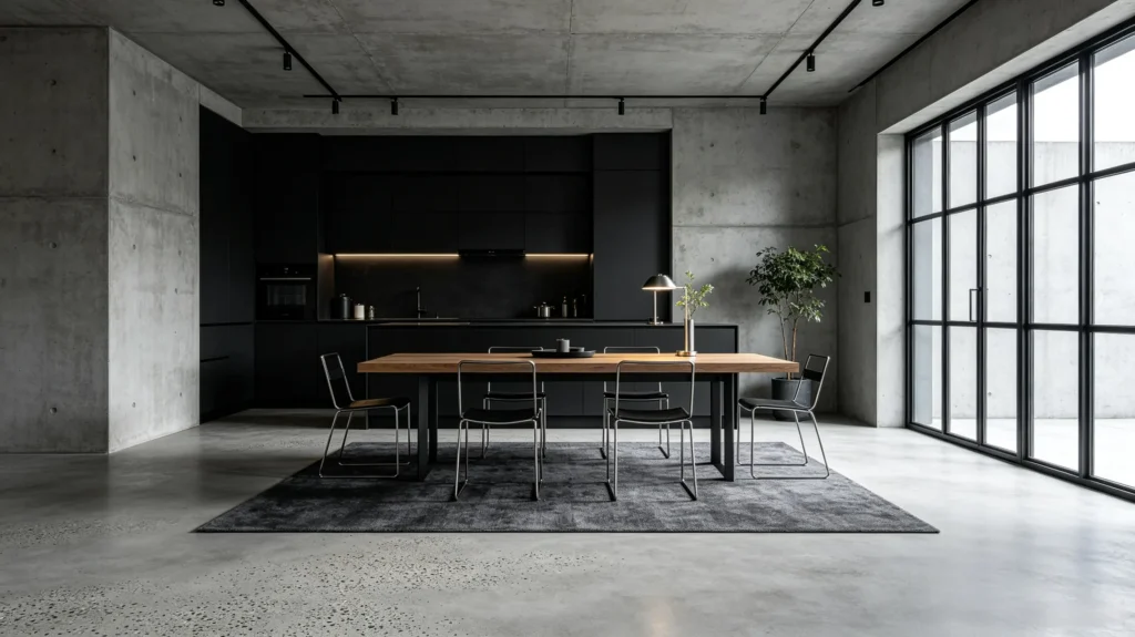 concrete-look gray flooring in a modern industrial interior