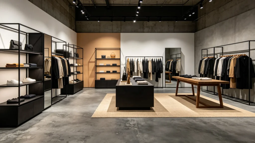 gray concrete-look vinyl flooring in a minimalist retail store