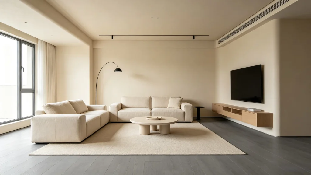 gray vinyl flooring with beige and cream interior warm modern space (1)