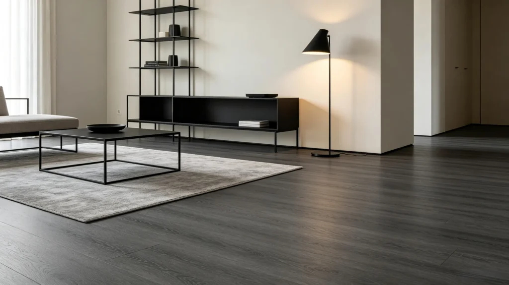 gray vinyl flooring with black metal accents modern interior (2)