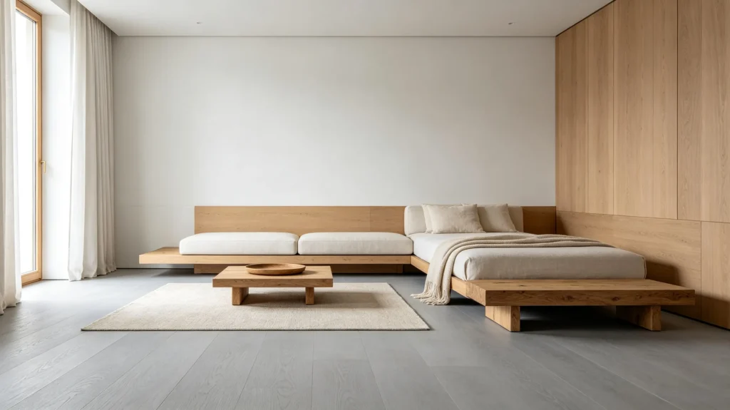 gray vinyl flooring with natural wood accents warm modern interior (1)