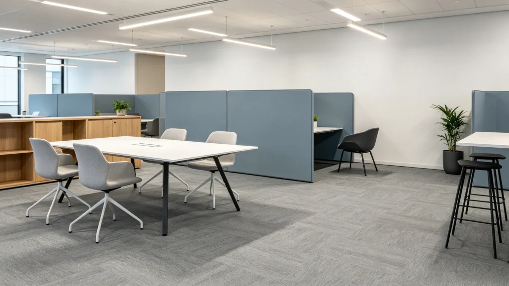 medium gray vinyl flooring modern office with furniture and partitions (1)