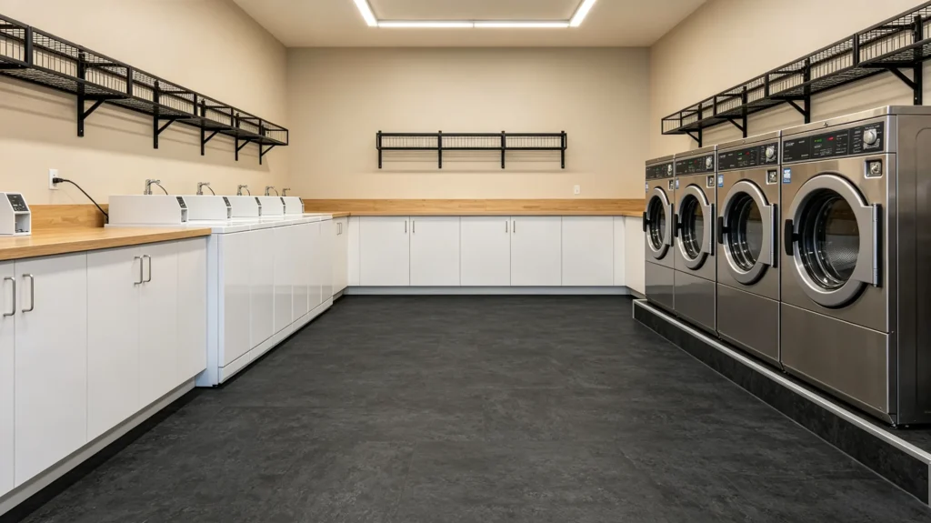 sheet vinyl flooring in a commercial laundry room (2)