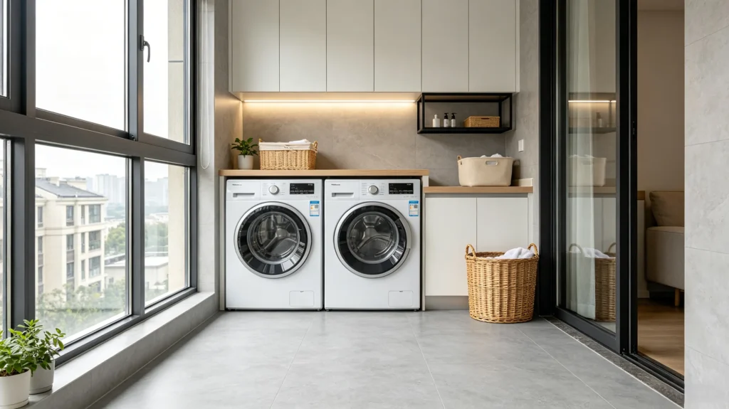 sheet vinyl flooring in a modern home laundry room