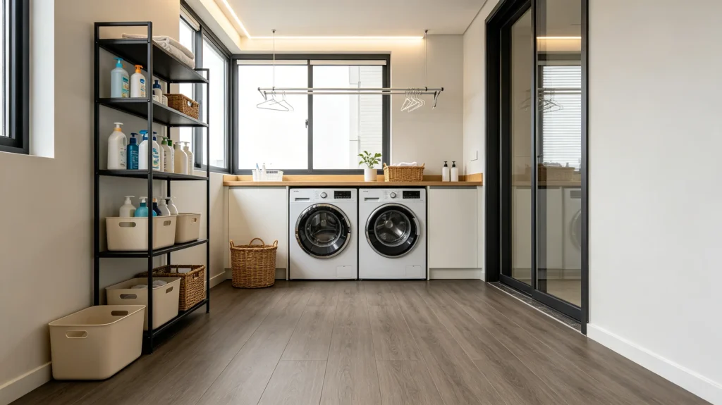 sheet vinyl flooring in a modern home laundry room