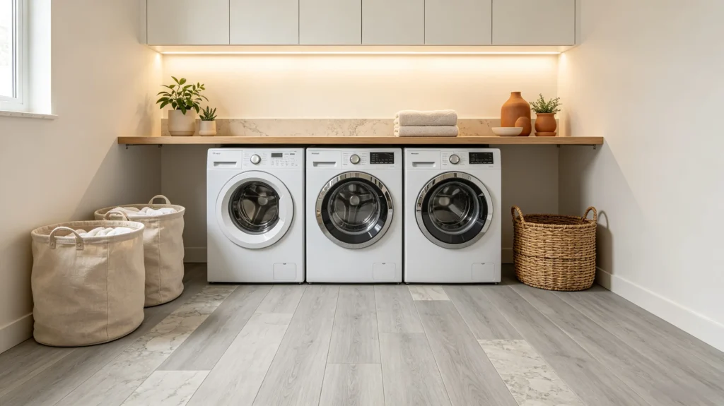 sheet vinyl flooring in a modern home laundry room